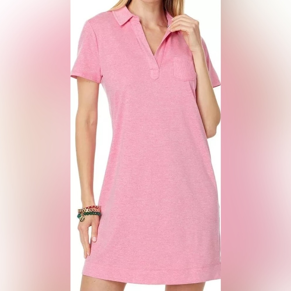 Lilly Pulitzer Dune UPF 50+ Short Sleeve Dress Heathered Confetti Pink Med